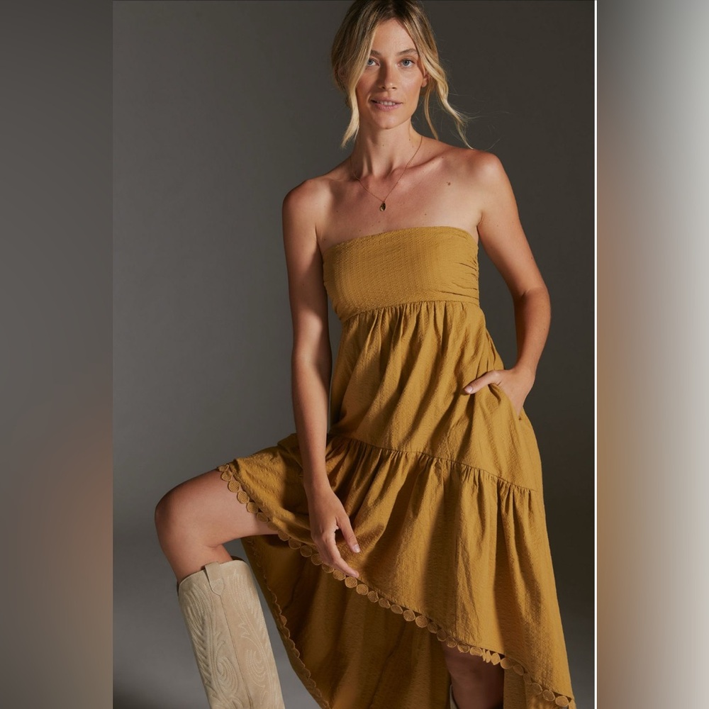 Anthropologie Maeve Light Brown Tiered Skirt Size M